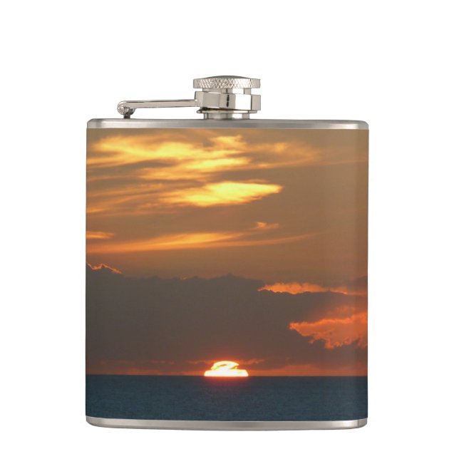 Horizon Sunset Colourful Seascape Photography Hip Flask (Front)