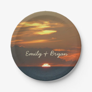 Horizon Sunset Colourful Seascape Photography Paper Plate