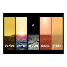 Horizon view of venus earth moon mars titan