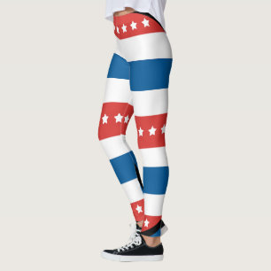 Horizontal Bands Patriotic 4th of July Leggings