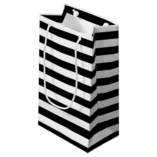 Horizontal Black and White Stripe Pattern Small Gift Bag (Front Angled)