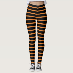 HORIZONTAL BLACK STRIPES HALLOWEEN LEGGINGS Orange