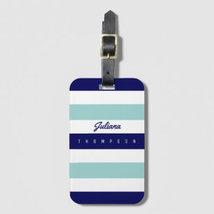 horizontal blue (2 tones) stripes with name  luggage tag