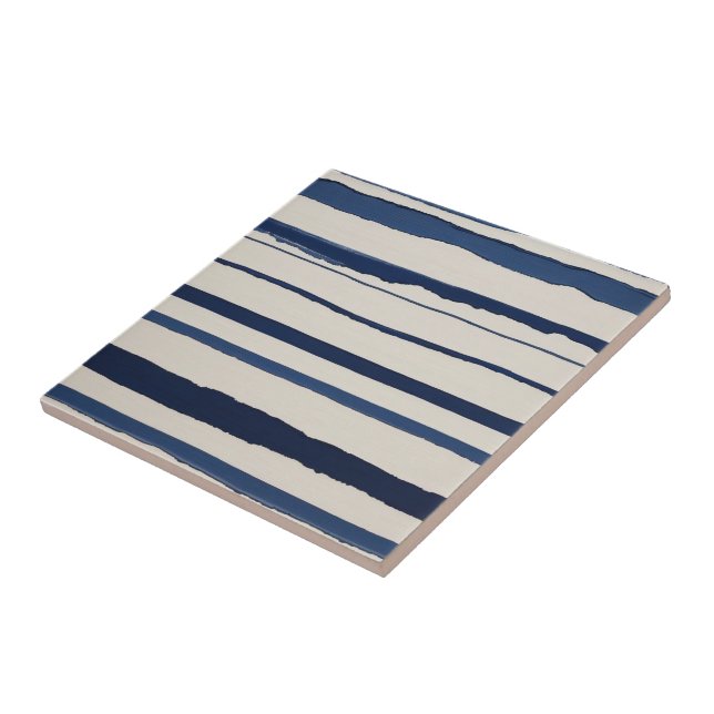horizontal blue and white abstract stripes tile (Side)