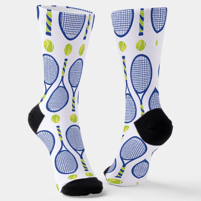 🎾Horizontal blue, green, white tennis🎾 pattern Socks (Angled)