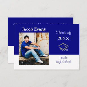 Horizontal Blue w/Photo-3x5Graduation Announcement
