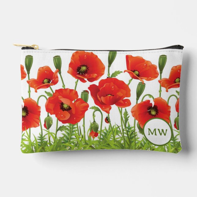 Horizontal border with red poppy accessory pouch (Front)