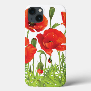 Horizontal border with red poppy iPhone 13 case