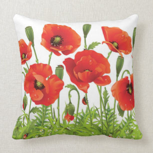 Horizontal border with red poppy cushion