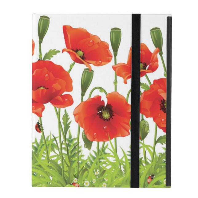 Horizontal border with red poppy iPad case (Front Closed)