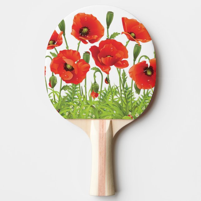 Horizontal border with red poppy ping pong paddle (Front)