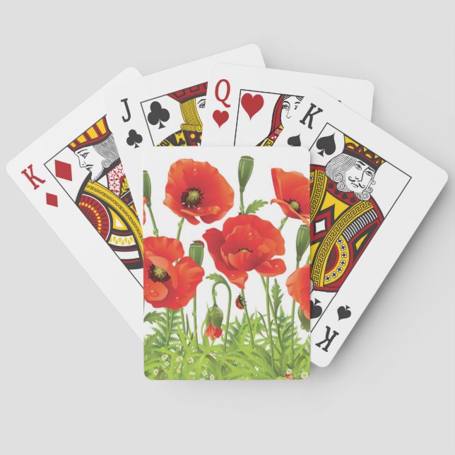 Horizontal border with red poppy playing cards (Back)