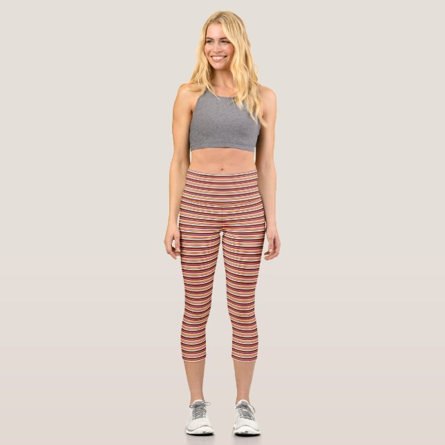 Horizontal Candy Stripes (small scale) Capri Leggings (Front)