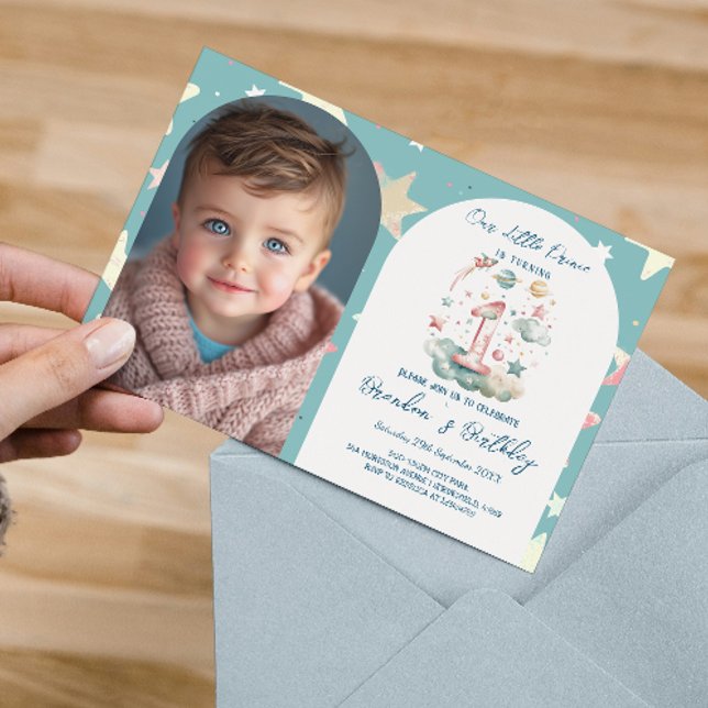 Horizontal Celestial 1st Birthday Party Invitation (Creator Uploaded)
