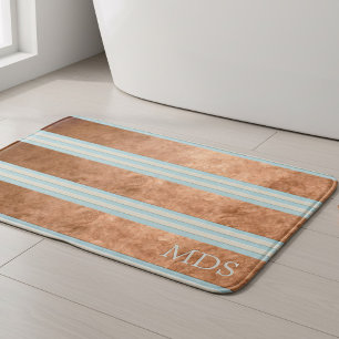 Horizontal Copper Stripe Robins Egg Blue Bath Mat
