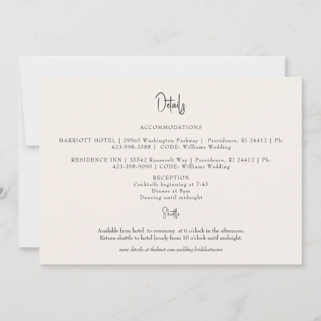 Horizontal Cream Wedding Details Invitation (Front)