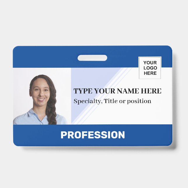 Horizontal Employe | Photo Logo Barcode Name ID Badge (Front)