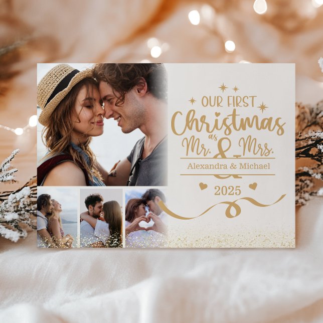 Horizontal First Christmas 4 Photo Holiday Card (Creator Uploaded)