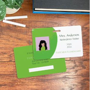 Horizontal Green Apple Teacher White ID Badge