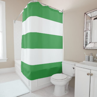 Horizontal Green White Retro Stripe Pattern Spring Shower Curtain