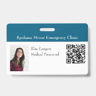 Horizontal ID Photo and QR code Badge Generic Teal