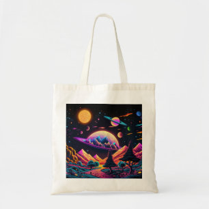 Horizontal illustration of the future landscape tote bag