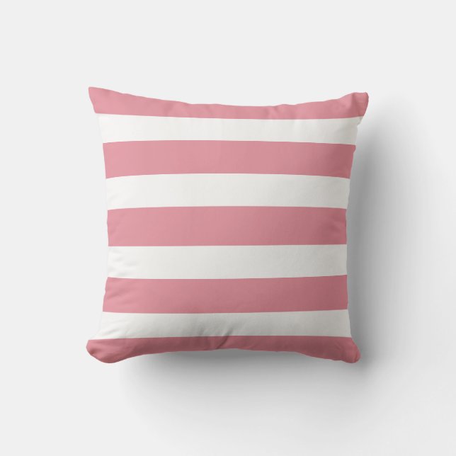 horizontal large pastel pink stripes girl's outdoor cushion (Front)