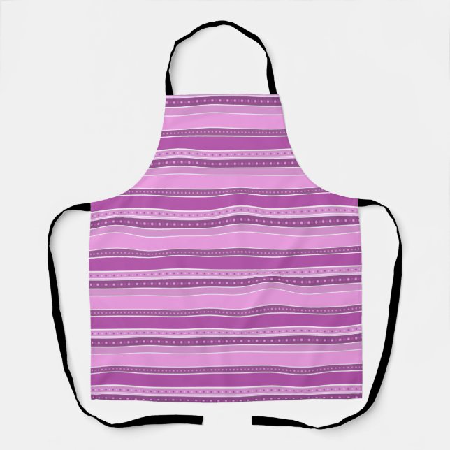 Horizontal lilac pink stripes with polka dot decor apron (Front)