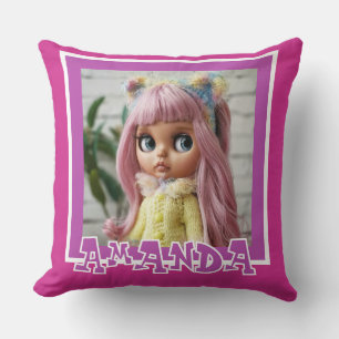 Horizontal lilac pink stripes with polka dot decor cushion