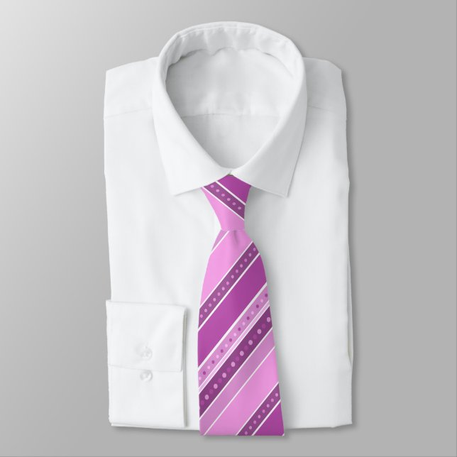 Horizontal lilac pink stripes with polka dot decor tie (Tied)