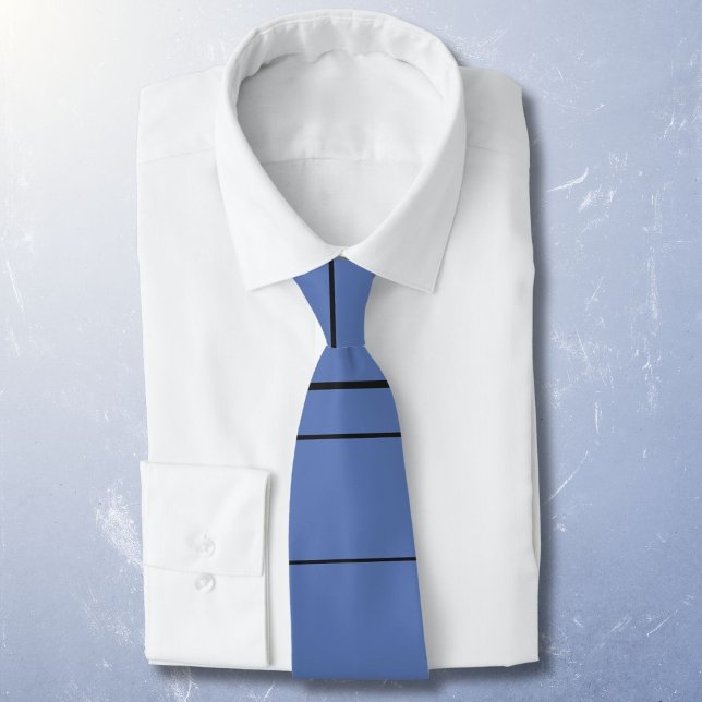 Horizontal lines, black stripes on blue tie (Creator Uploaded)