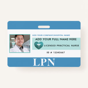 Horizontal LPN License Practical Nurse, Photo ID ID Badge