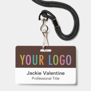 Horizontal Name Badge Lanyard Business Logo Brown ID Badge