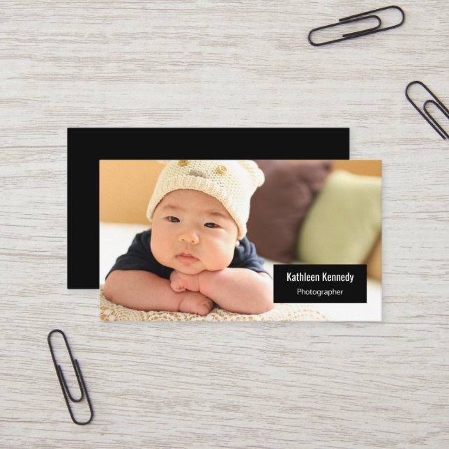 Horizontal Photo Baby Photographer Modern Minimal Business Card (Front/Back In Situ)