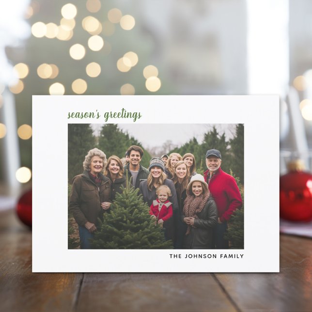 Horizontal  Photo Christmas Green plaid Happy Holiday Card (Season's Greetings - Photo card for family or corporate photo)