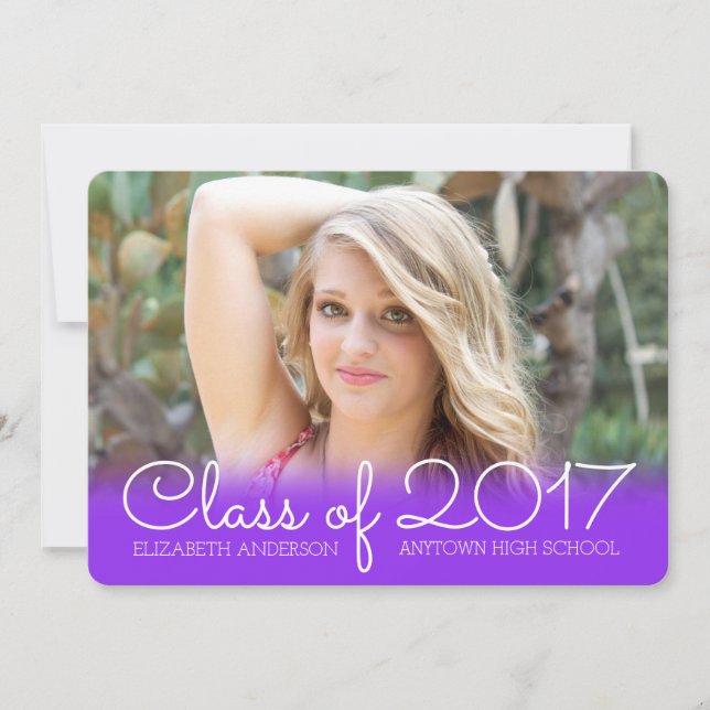 Horizontal Photo Graduation Purple Class of 2017 Invitation (Front)