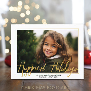 Horizontal Photo - Happiest Script white border - Holiday Postcard