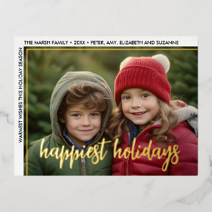 Horizontal Photo Huge Script Happiest Foil Holiday Postcard