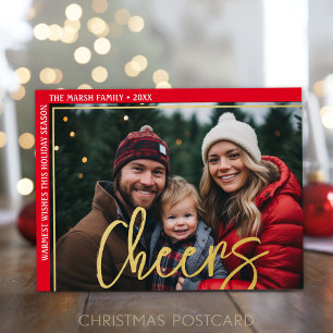 Horizontal Photo - Offset Huge Script - Cheers Foil Holiday Postcard