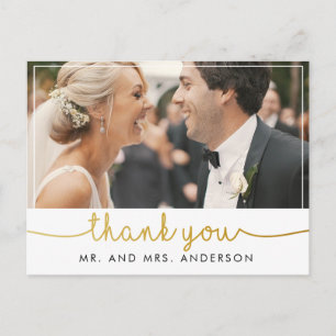 horizontal photo wedding thank you hand lettering postcard