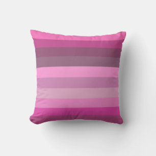 Horizontal pink, magenta, plum, charcoal stripes cushion