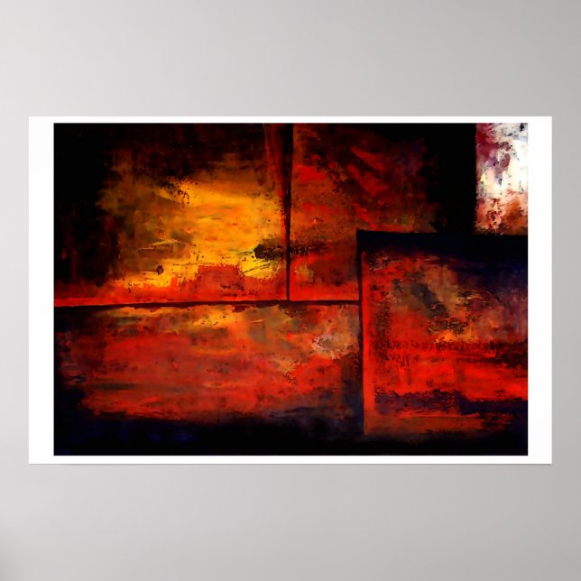 Horizontal Red Abstract Squares Art Print Poster (Front)