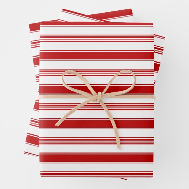Horizontal Red & White Stripes (large scale) Wrapping Paper Sheet (In situ)