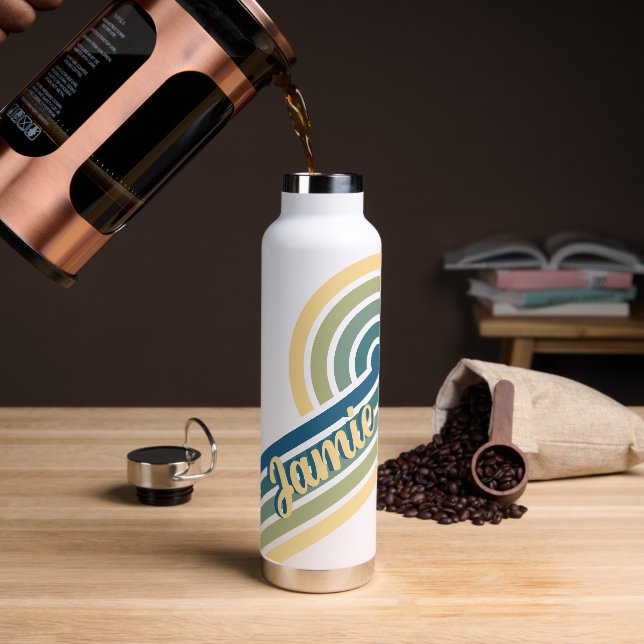 Horizontal  Retro Personalised Name Water Bottle (Coffee)