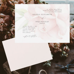 Horizontal Romantic Blush Rose Blossom Wedding  Invitation