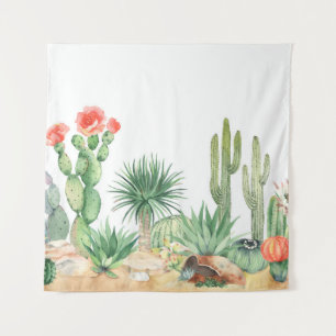 Horizontal seamless pattern with blooming cacti, s tapestry