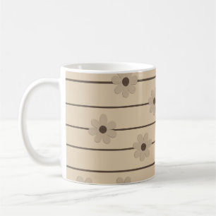 Horizontal Stripe Brown Khaki Flower Y2K Pattern Coffee Mug