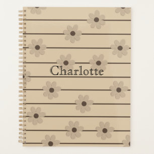 Horizontal Stripe Brown Khaki Flower Y2K Pattern Planner