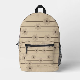 Horizontal Stripe Brown Khaki Flower Y2K Pattern Printed Backpack
