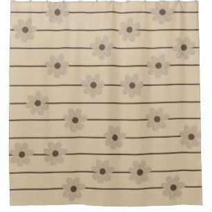Horizontal Stripe Brown Khaki Flower Y2K Pattern Shower Curtain